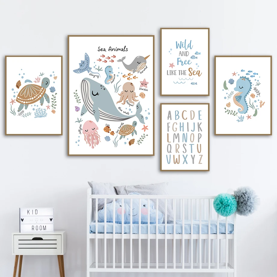 Baby Nursery Ocean - Ocean Animals Sea Turtle Whale Number