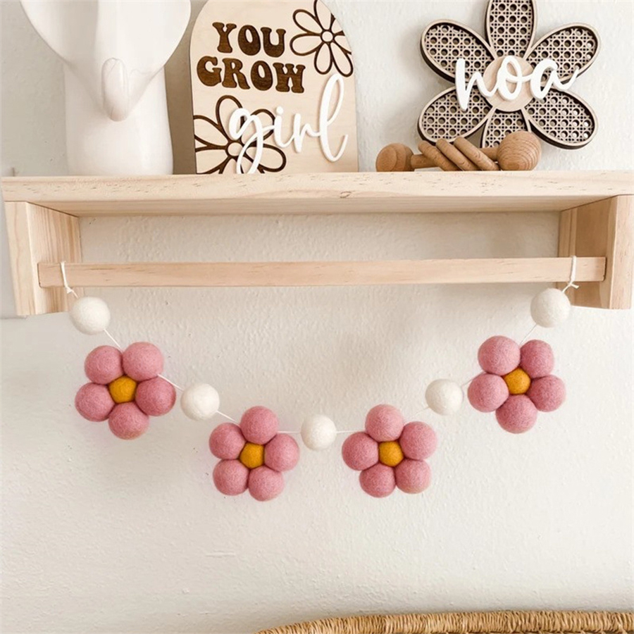 Baby Nursery Fabric - Handmade Felt Daisy Garland Bohemian Baby