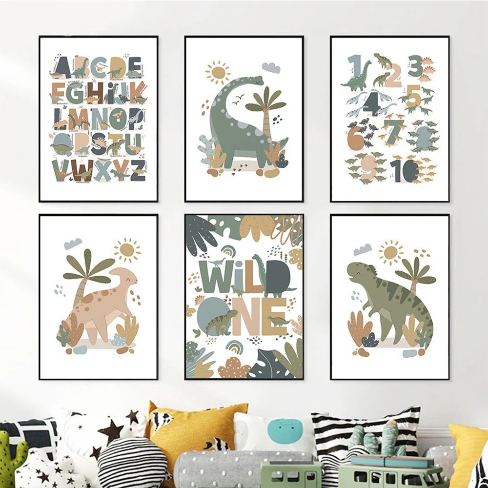 Baby Nursery Room - Nordic Cute Baby Dinosaur Wall Art