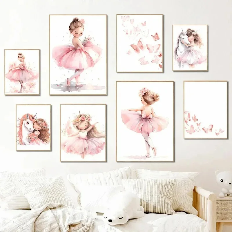 Baby Nursery Room - Pink Ballerina Girl Unicorn Butterfly Poster