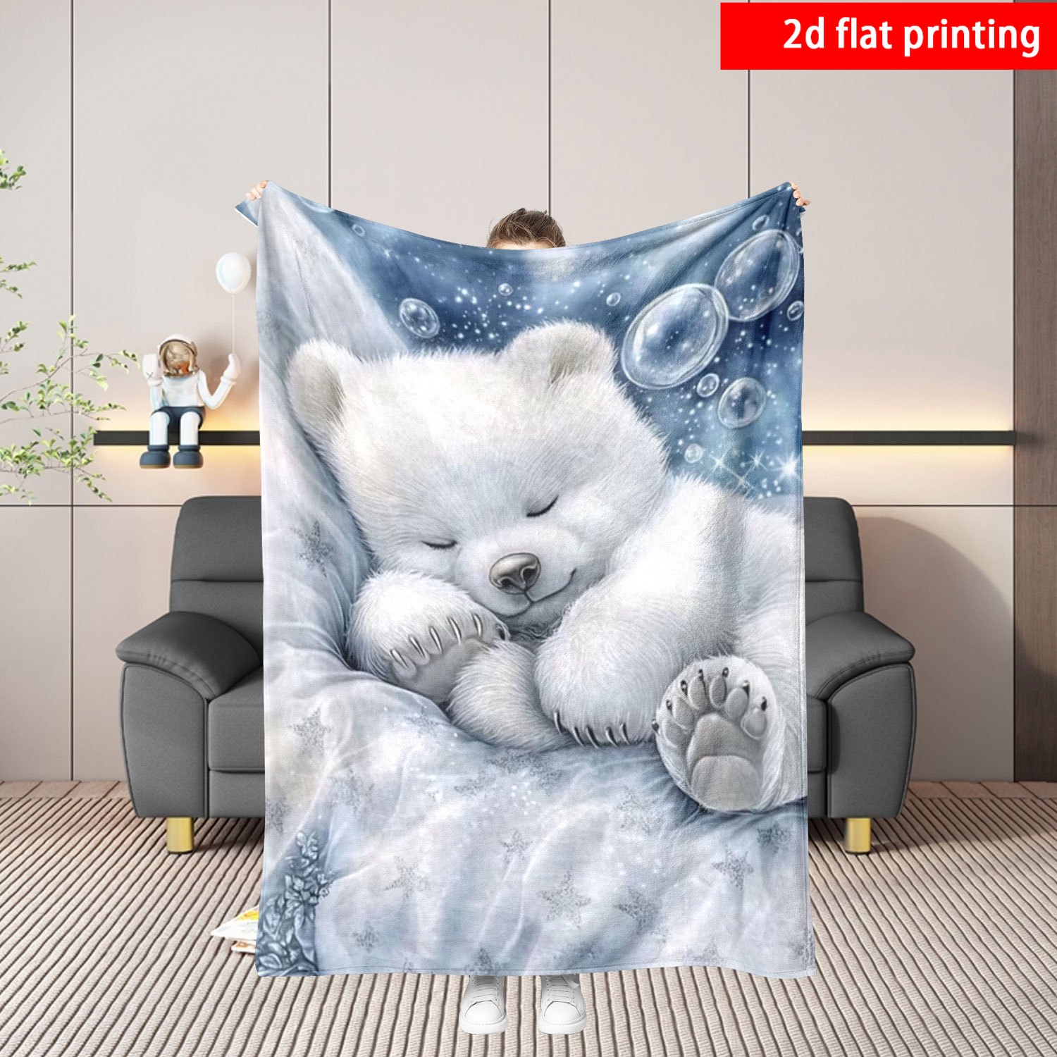 Baby Nursery Ocean - Cute Polar Bear Print Throw Blanket