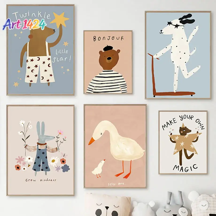 Baby Nursery Room - Funny Scooters Spotted Dog Bear Rabbit