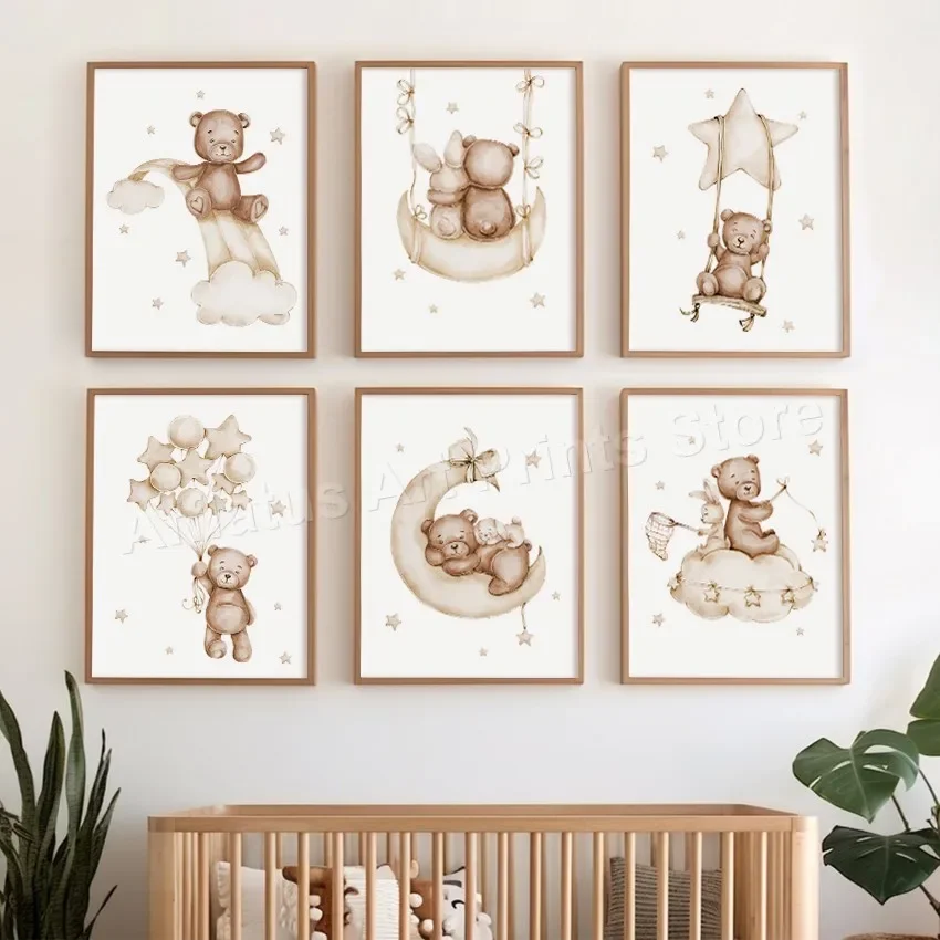 Baby Nursery Design - 1PC--Kawaii Bear & Rabbit Canvas Wall