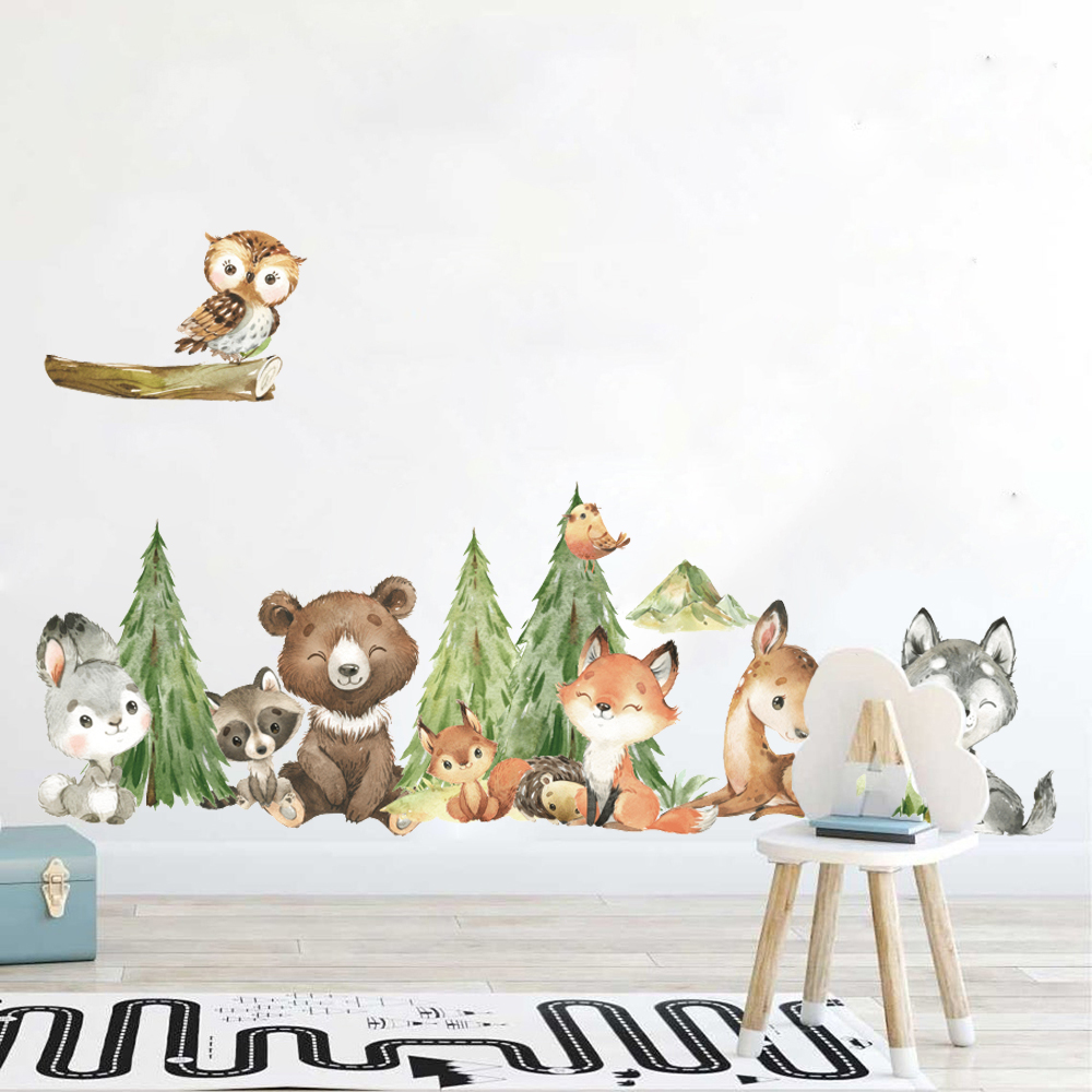Baby Nursery Design - Cartoon Watercolor Forest Animal Wall Sticker