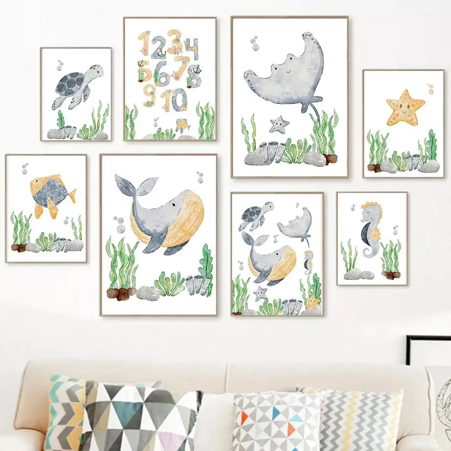 Baby Nursery Ocean - 2026 Devilfish Whale Seahorse Turtle Alphabet