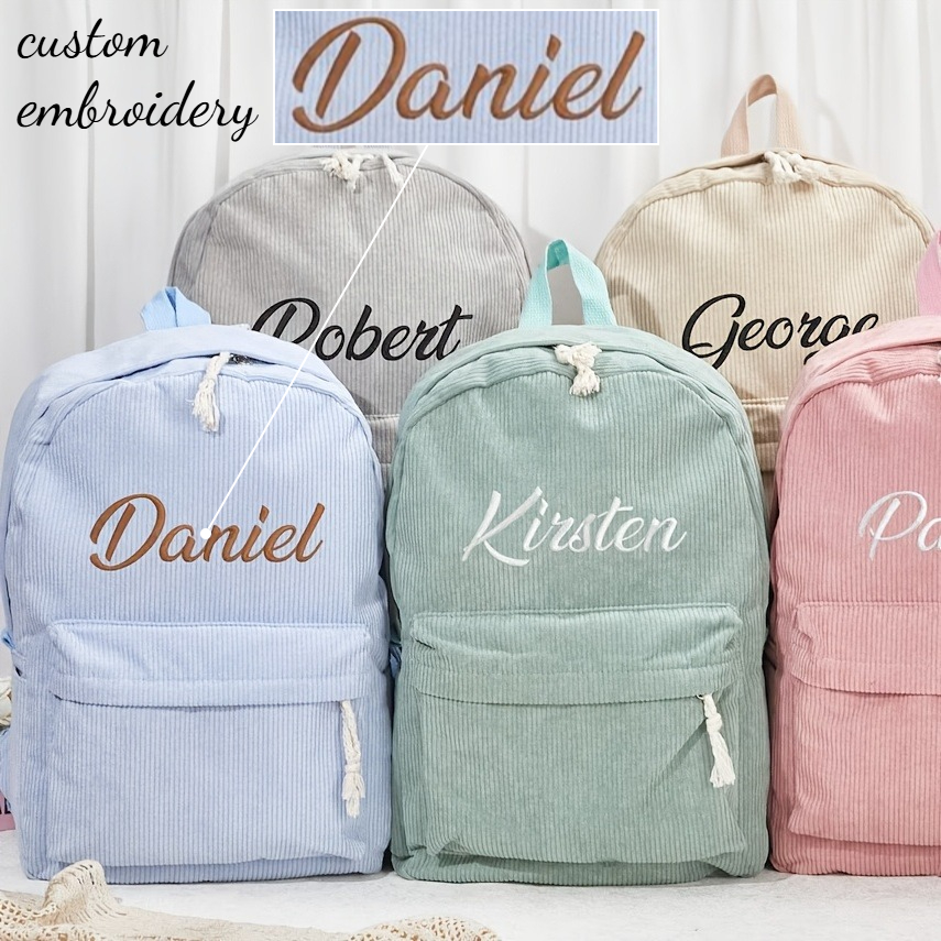 Baby Nursery Backpack - Custom Embroidery Name Corduroy School Bag