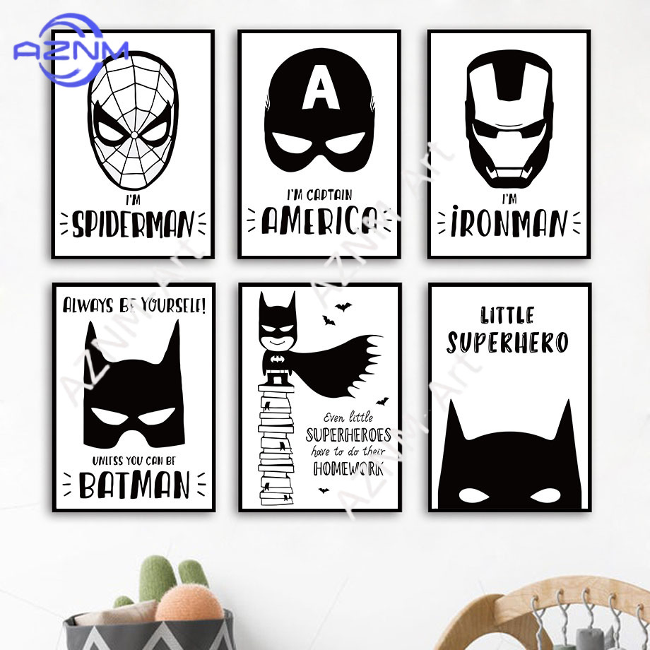 Baby Nursery Decor Boy - Wall Art Canvas Painting Bat Comic