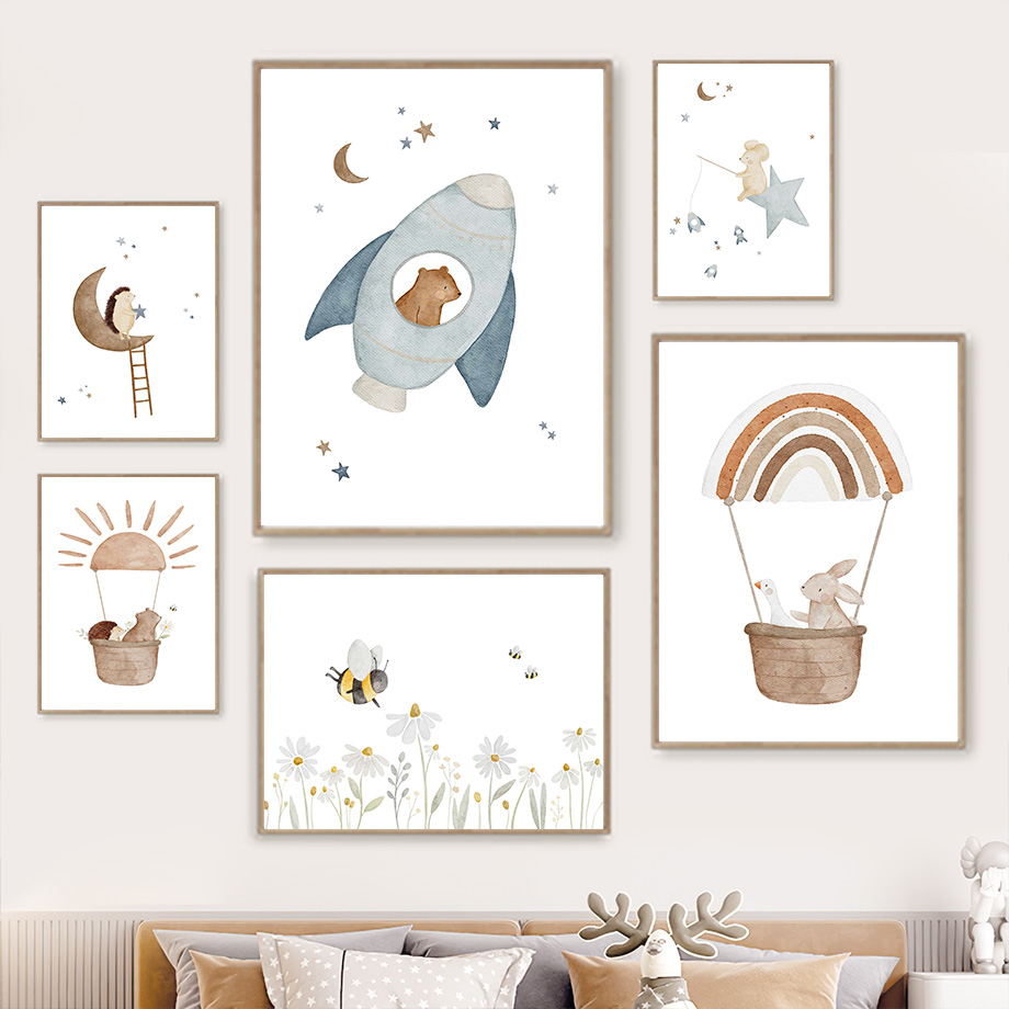 Baby Nursery Fabric - Cartoon Animals Nursery Wall Art Mural