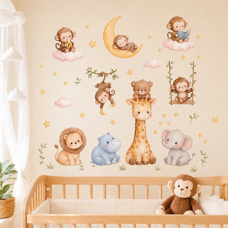 Jungle Animals Wall Stickers f - огляд і ціна Baby Nursery Jungle Wallpaper
