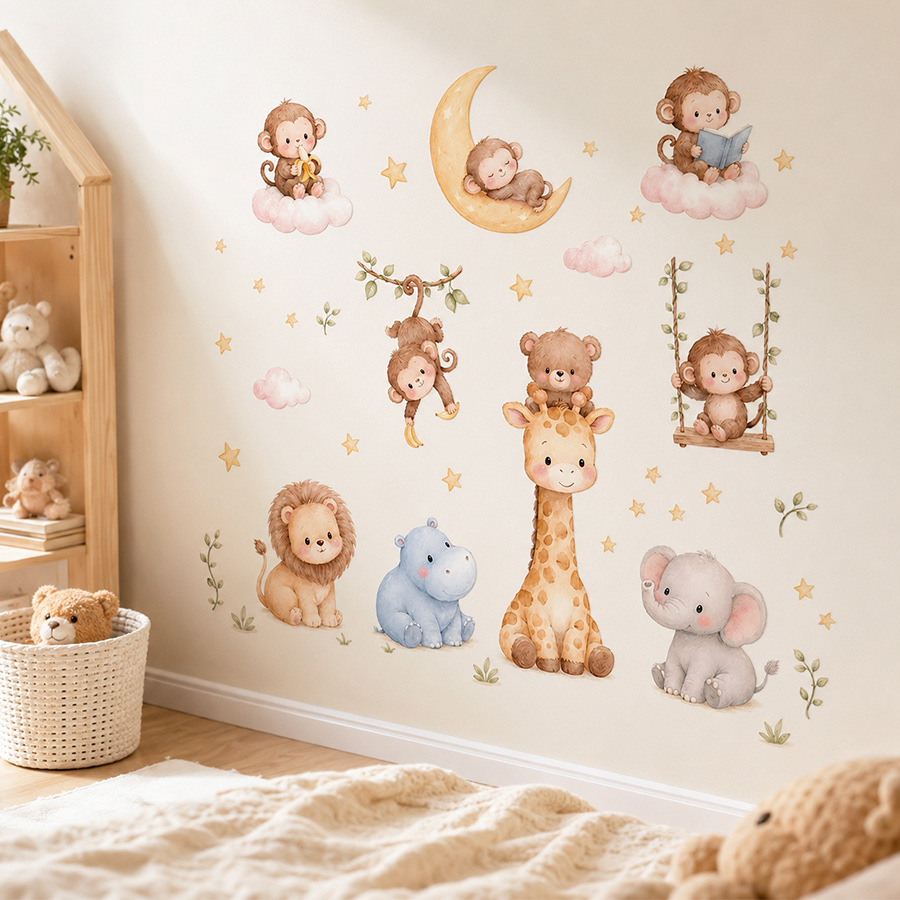 Jungle Animals Wall Stickers f - огляд і ціна Baby Nursery Jungle Wallpaper