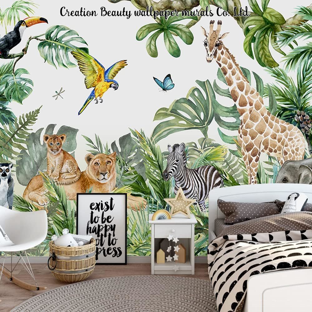 Watercolor Animals Jungle Wall - огляд і ціна Baby Nursery Jungle Wallpaper