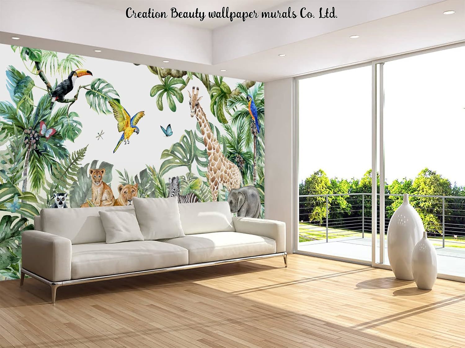 Watercolor Animals Jungle Wall - огляд і ціна Baby Nursery Jungle Wallpaper