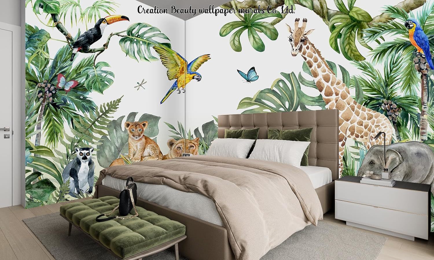 Watercolor Animals Jungle Wall - огляд і ціна Baby Nursery Jungle Wallpaper