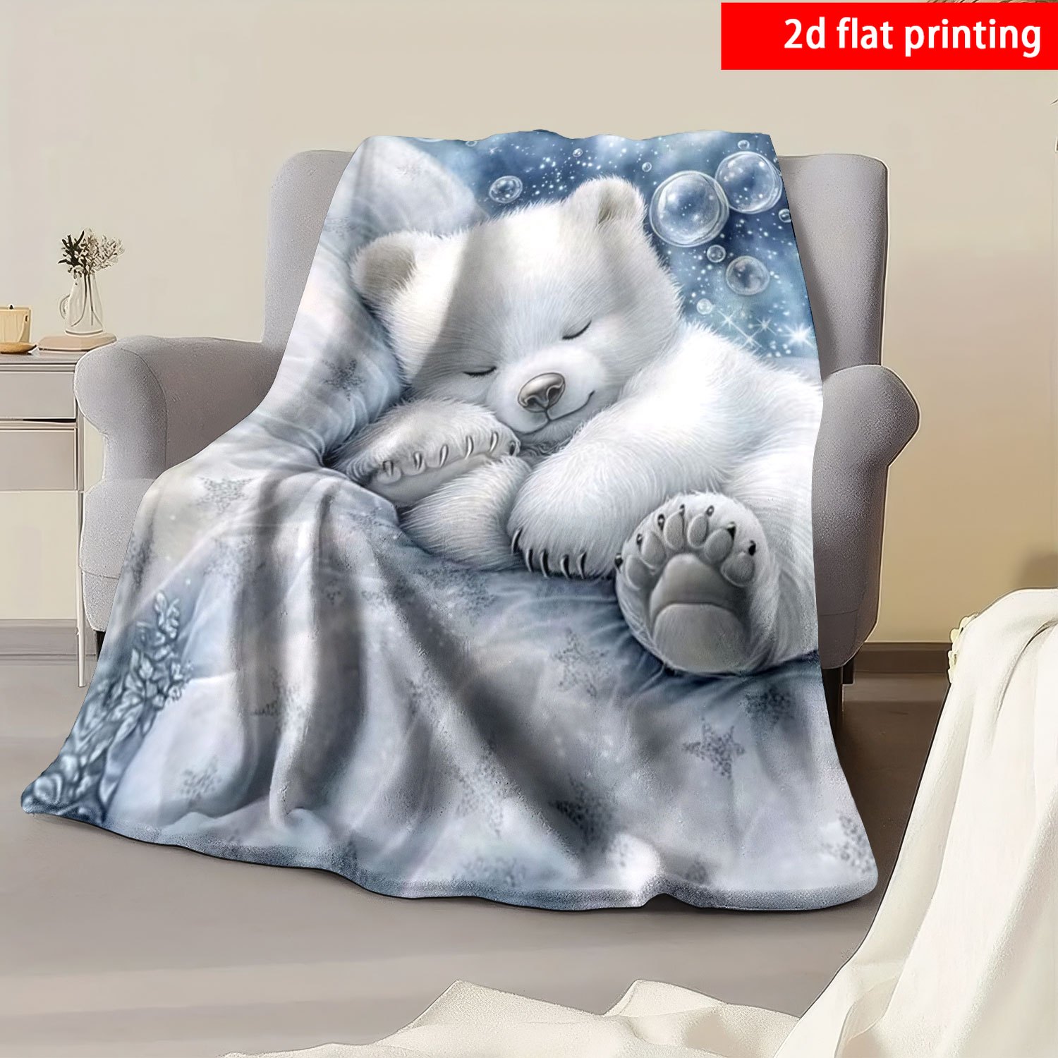 Cute Polar Bear Print Throw Bl - огляд і ціна Baby Nursery Ocean