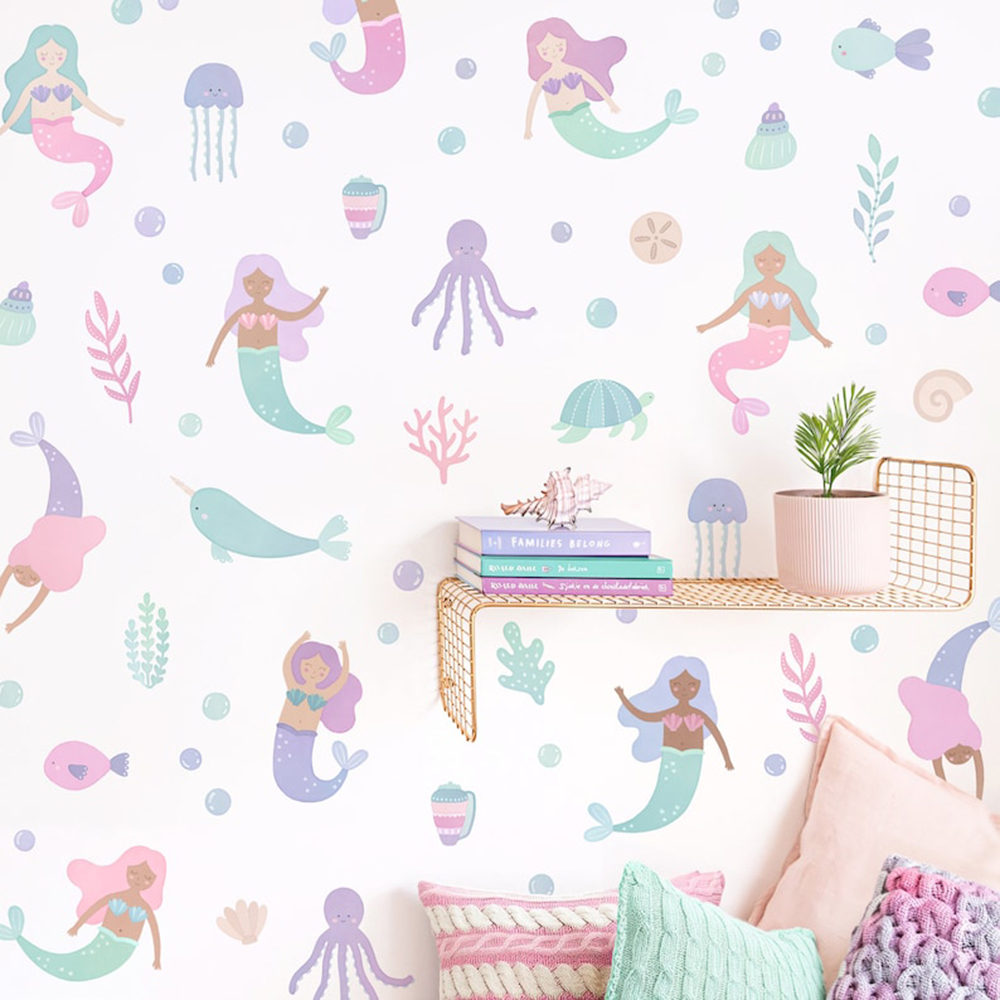 Watercolor Mermaid Wall Sticke - огляд і ціна Baby Nursery Ocean
