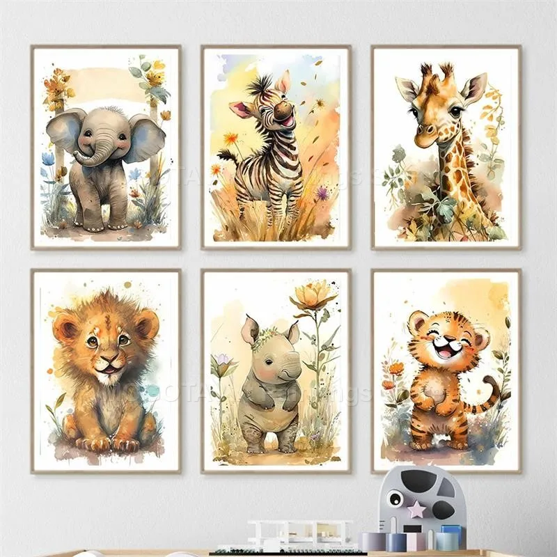 Watercolor Lion Giraffe Tiger  - огляд і ціна Baby Nursery Room